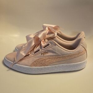 Puma Suede Heart Trainers Women's Satin Ribbon Sneakers - Light Pink